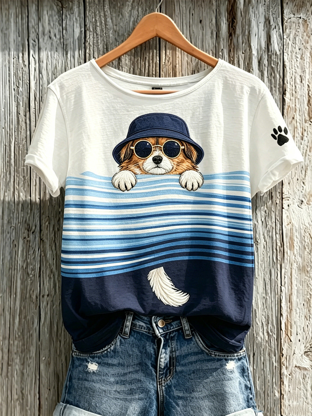 Women's cute dog pattern printed casual short-sleeve T-shirt