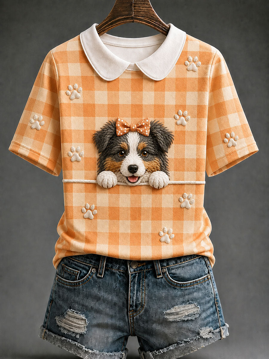 Women's Sheepdog Plaid Print Casual T-Shirt