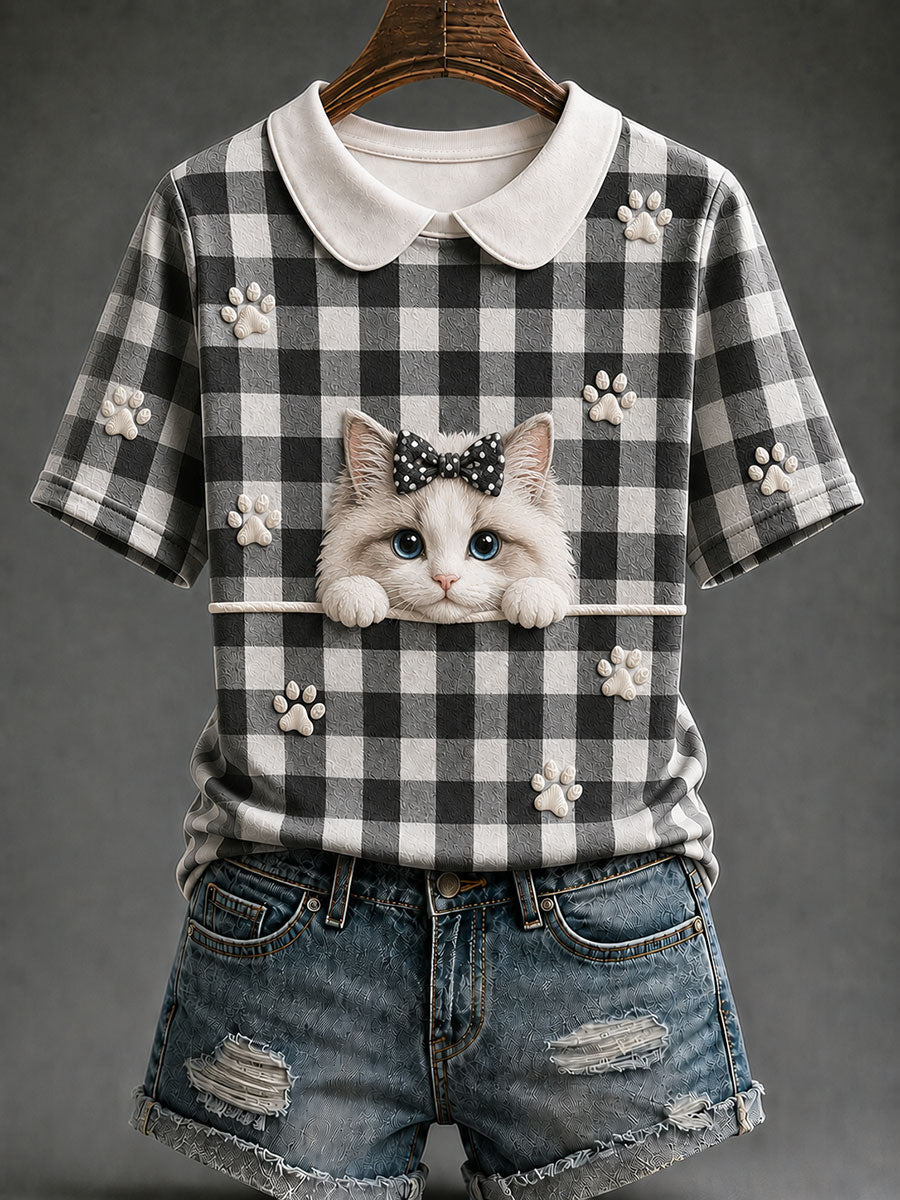 Women's Ragdoll Cat Plaid Print Casual T-Shirt