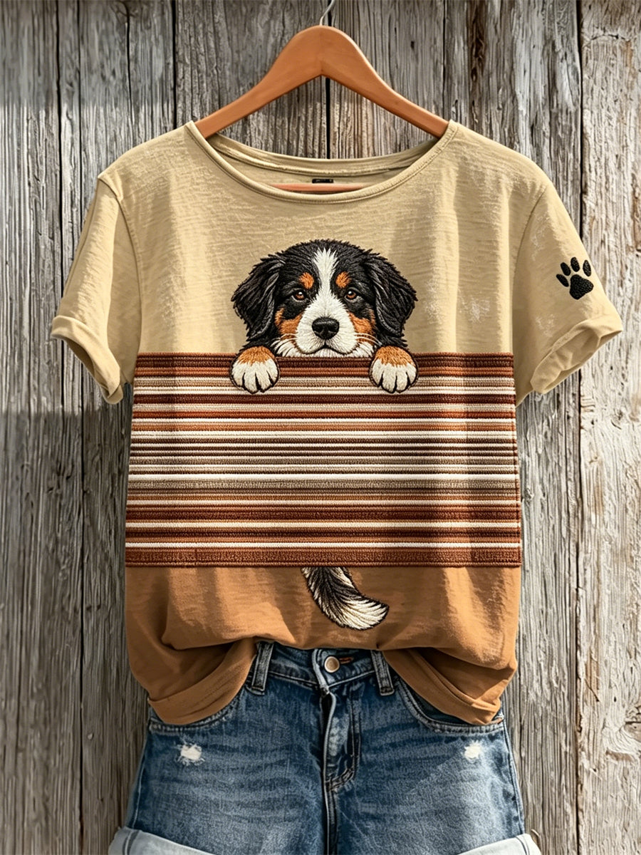 Women's Peeking Bernese Mountain Dog Colorblock Print short-sleeved T-shirt