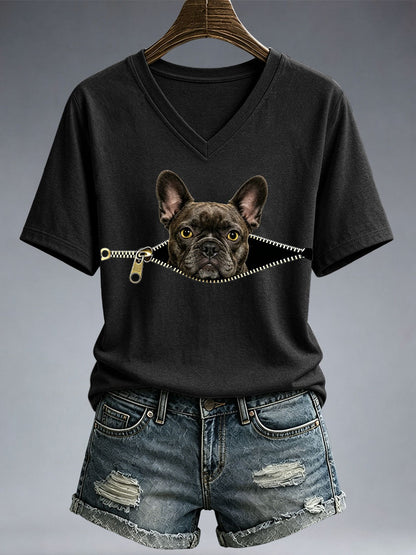 Women's Funny French Bulldog Print T-Shirt
