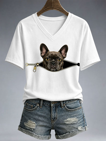 Women's Funny French Bulldog Print T-Shirt