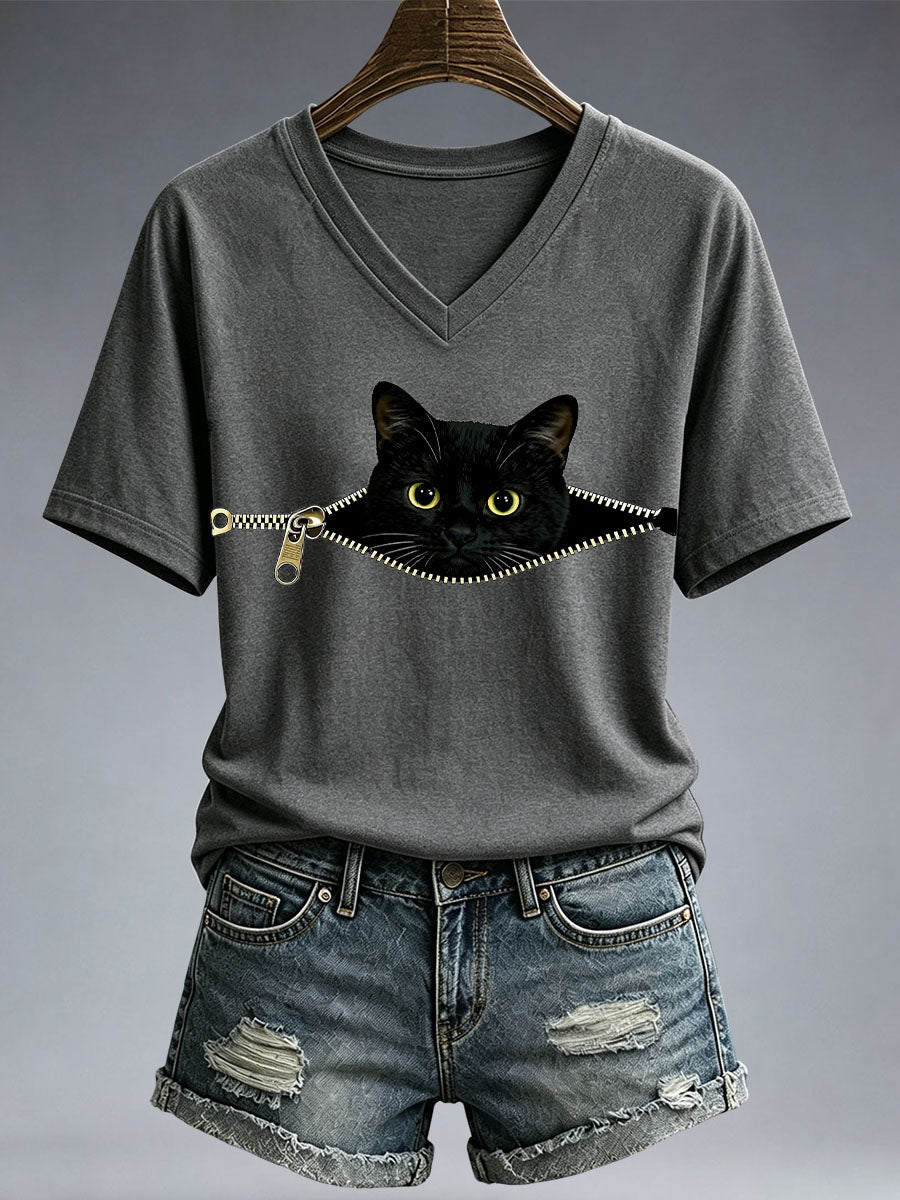 Women's Funny Cat Print T-Shirt