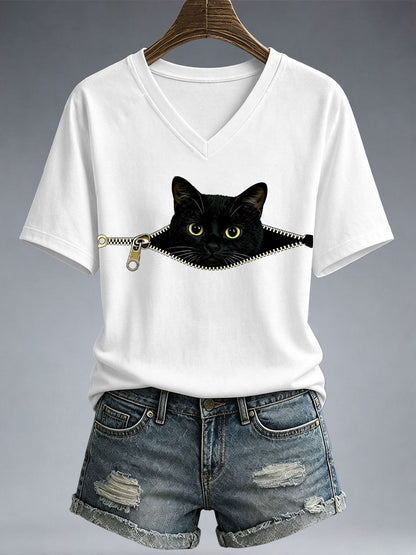 Women's Funny Cat Print T-Shirt