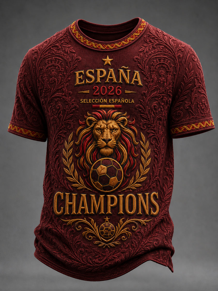 Camiseta casual de manga corta con estampado para aficionados al fútbol, regalo de los campeones de España para hombres