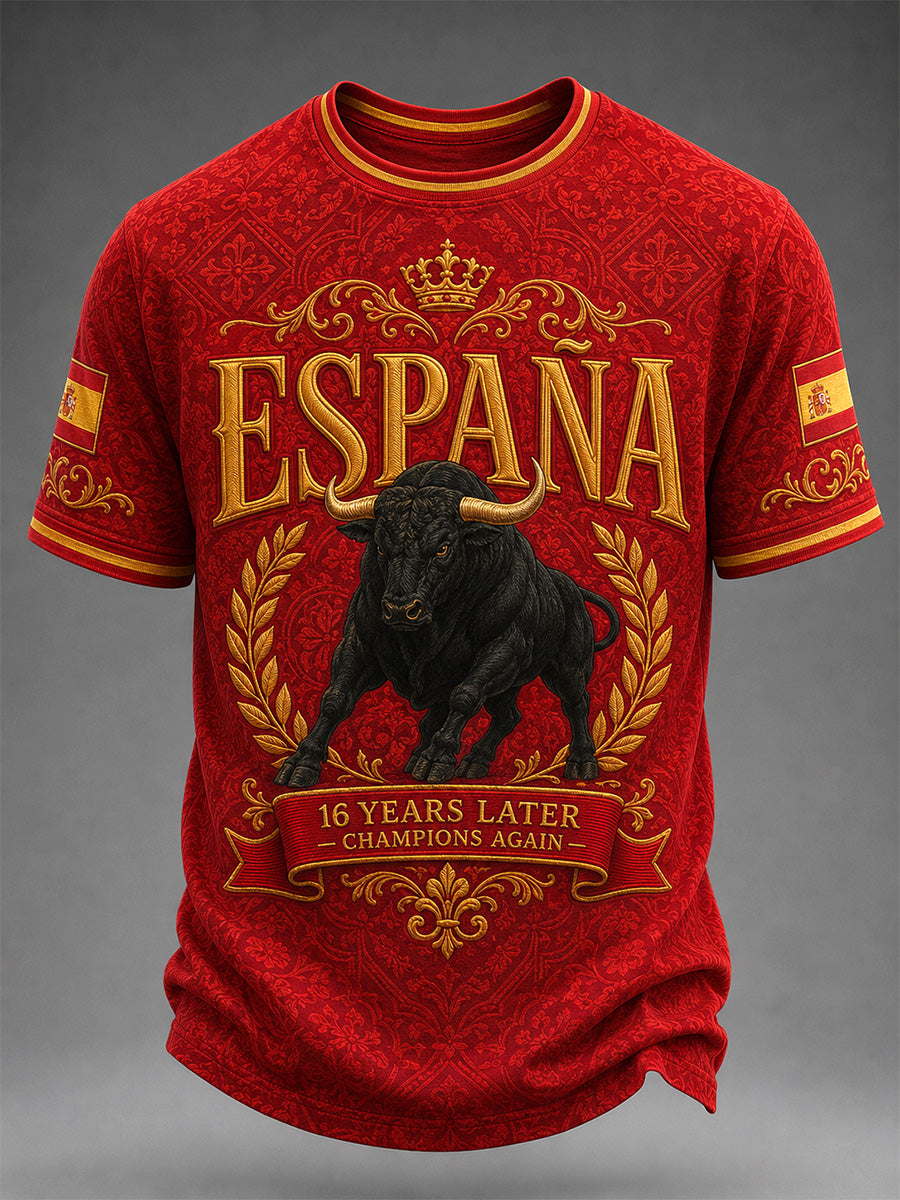 Camiseta casual para hombres con estampado «We Are The Champions 2026»; regalo para aficionados al fútbol en celebración del título de España