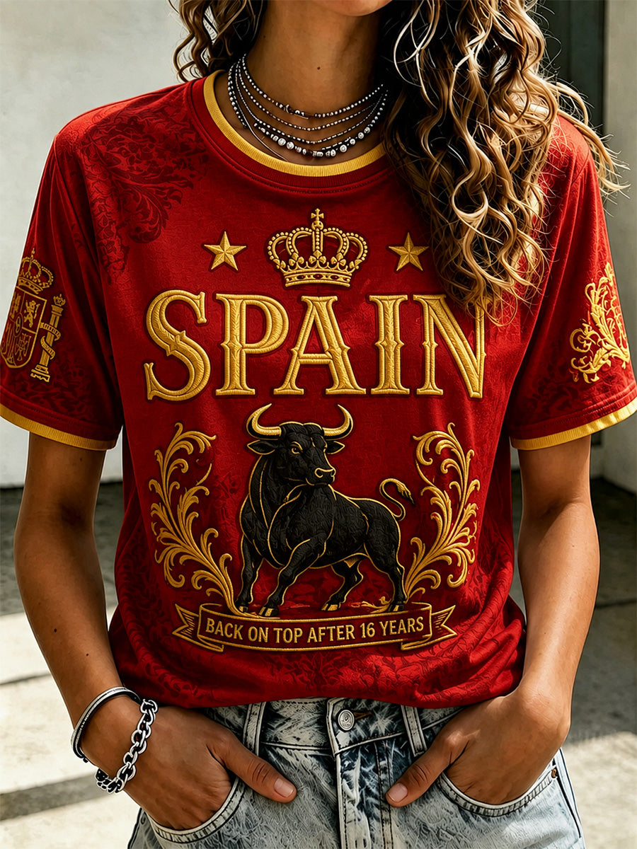 Camiseta casual con estampado “We Are The Champions 2026” para mujeres, regalo para aficionados al fútbol en celebración de la selección española