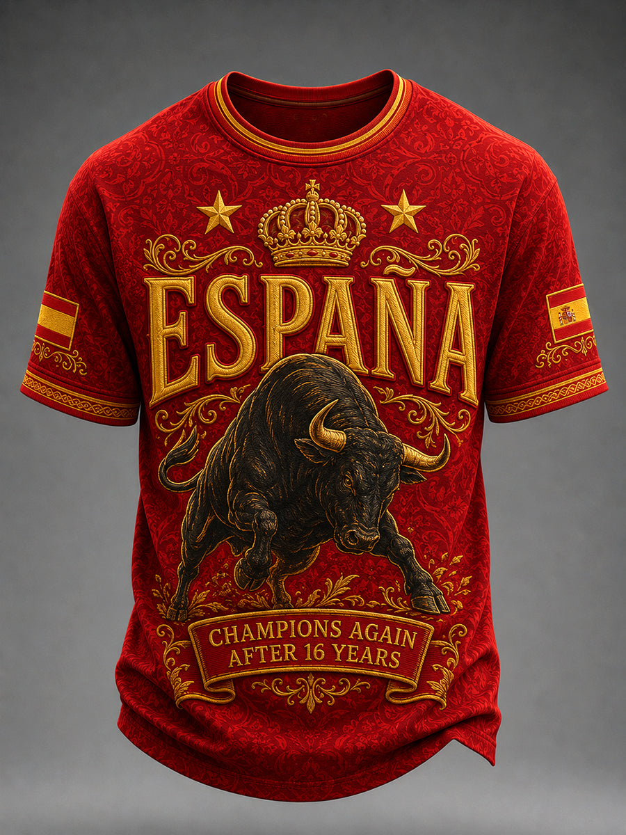 Camiseta casual para hombres con estampado «We Are The Champions 2026»; regalo para aficionados al fútbol en celebración del título de España