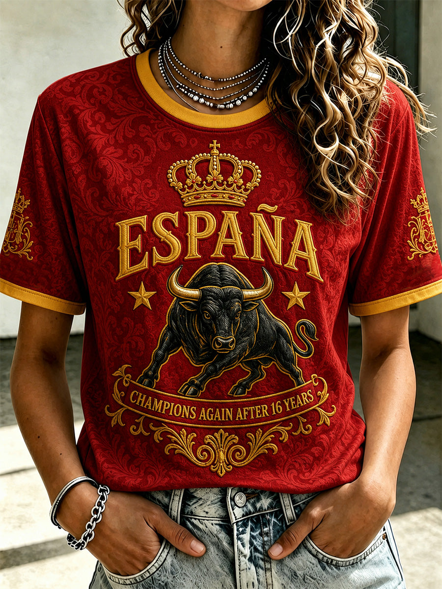 Camiseta casual con estampado “We Are The Champions 2026” para mujeres, regalo para aficionados al fútbol en celebración de la selección española