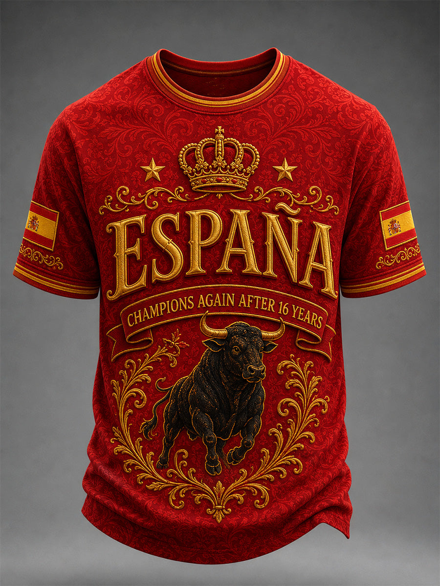 Camiseta casual para hombres con estampado «We Are The Champions 2026»; regalo para aficionados al fútbol en celebración del título de España