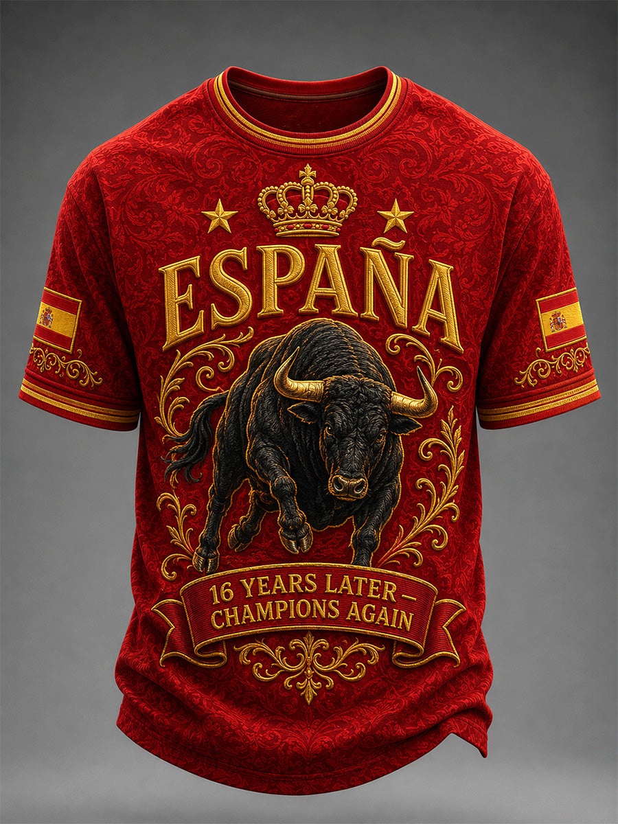 Camiseta casual para hombres con estampado «We Are The Champions 2026»; regalo para aficionados al fútbol en celebración del título de España