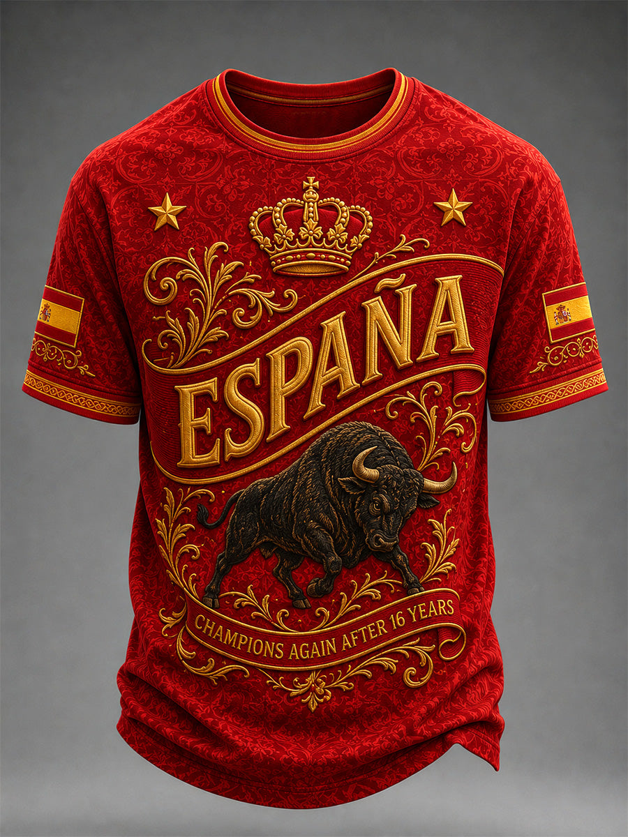 Camiseta casual para hombres con estampado «We Are The Champions 2026»; regalo para aficionados al fútbol en celebración del título de España