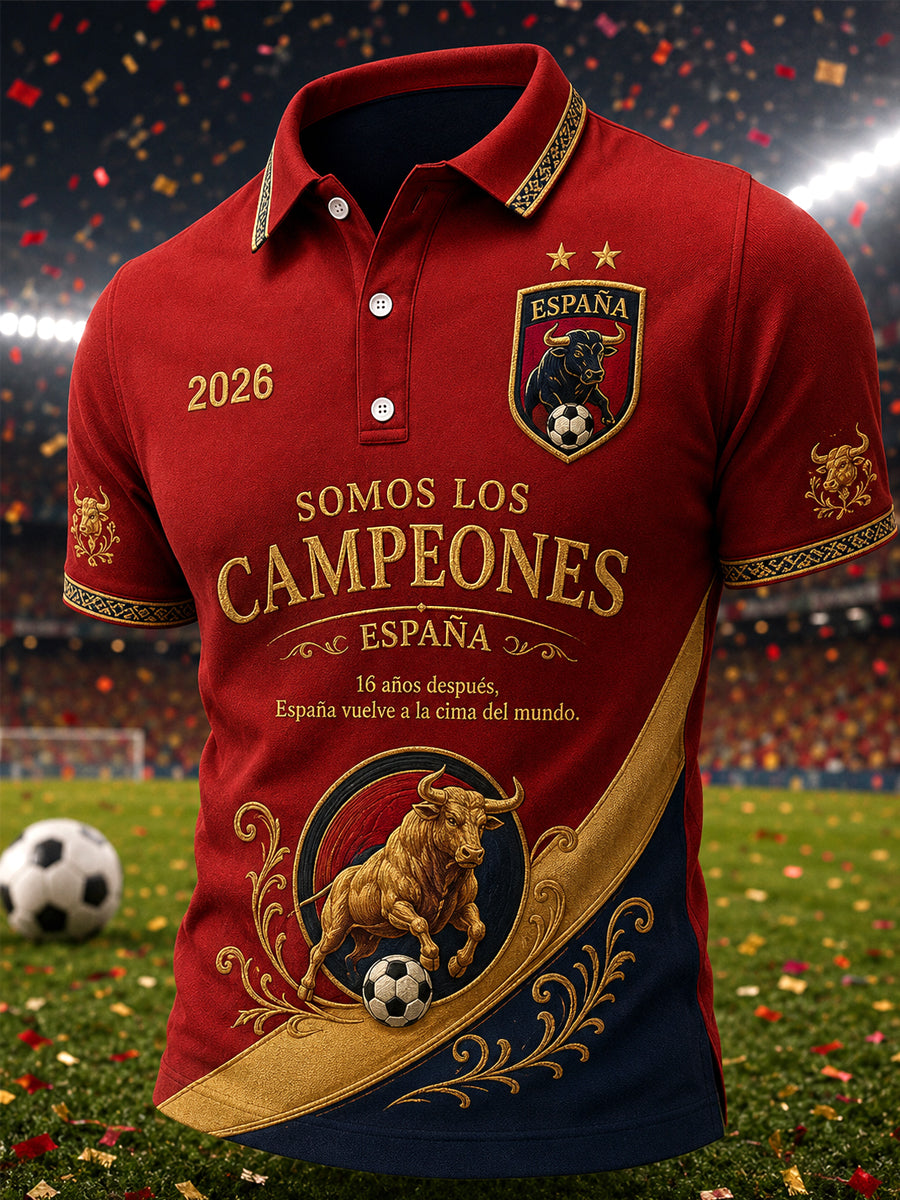 Polo casual para hombres con estampado “We Are The Champions 2026”, regalo para aficionados al fútbol en celebración del título de España