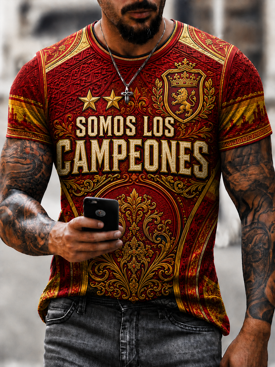 Camiseta de hombre de mangas cortas con estampado Somos los campeones