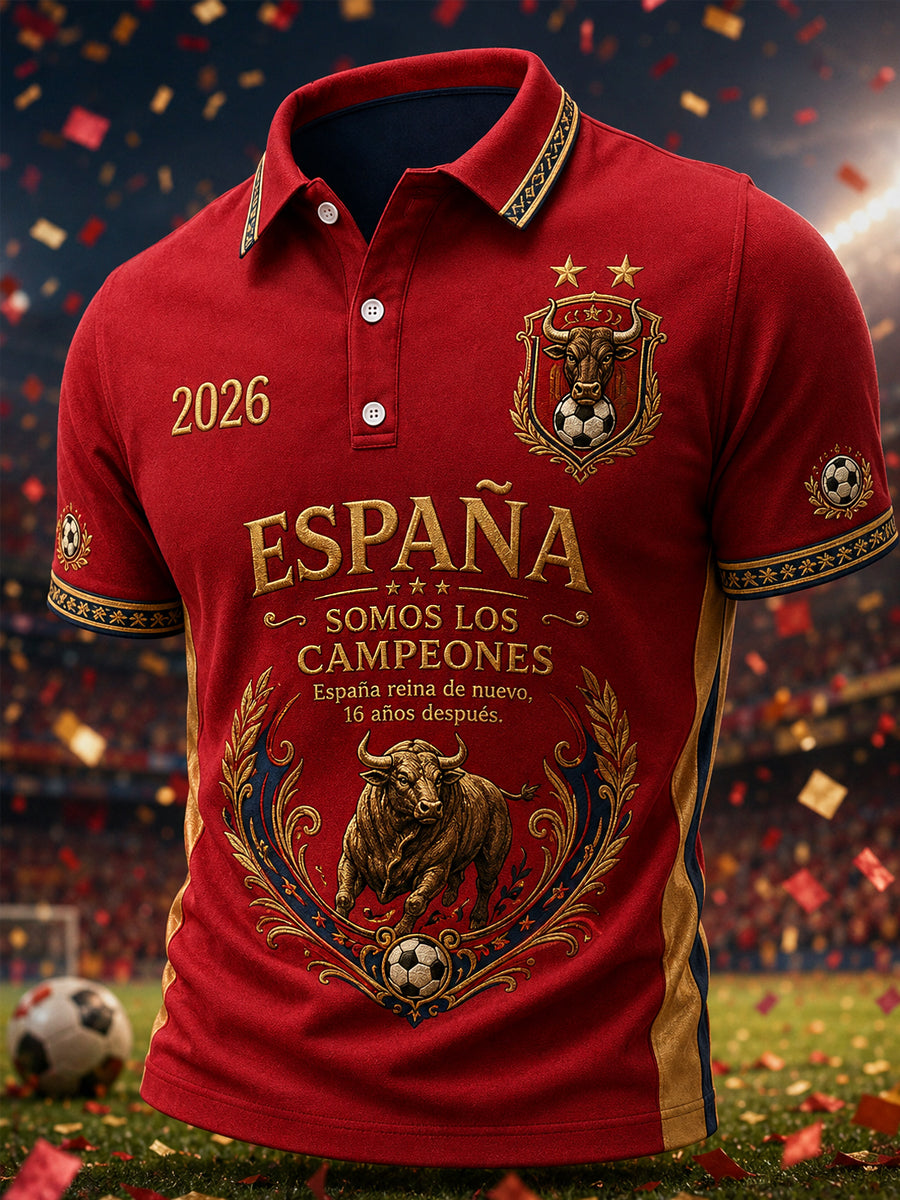 Polo casual para hombres con estampado “We Are The Champions 2026”, regalo para aficionados al fútbol en celebración del título de España