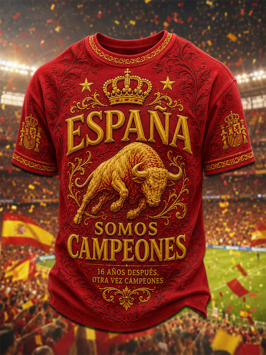 Camiseta casual para hombres con estampado «We Are The Champions 2026»; regalo para aficionados al fútbol en celebración del título de España