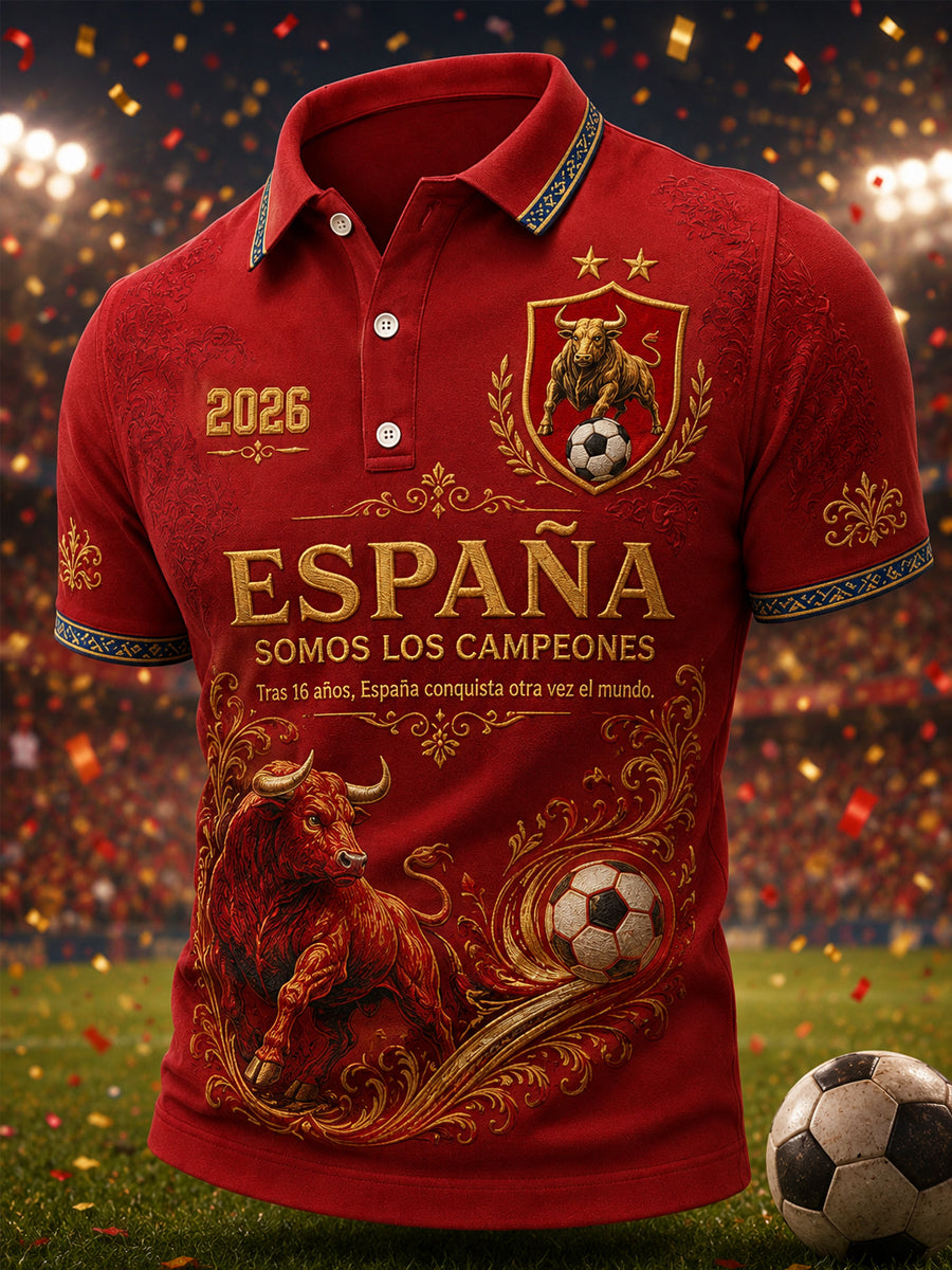 Polo casual para hombres con estampado “We Are The Champions 2026”, regalo para aficionados al fútbol en celebración del título de España