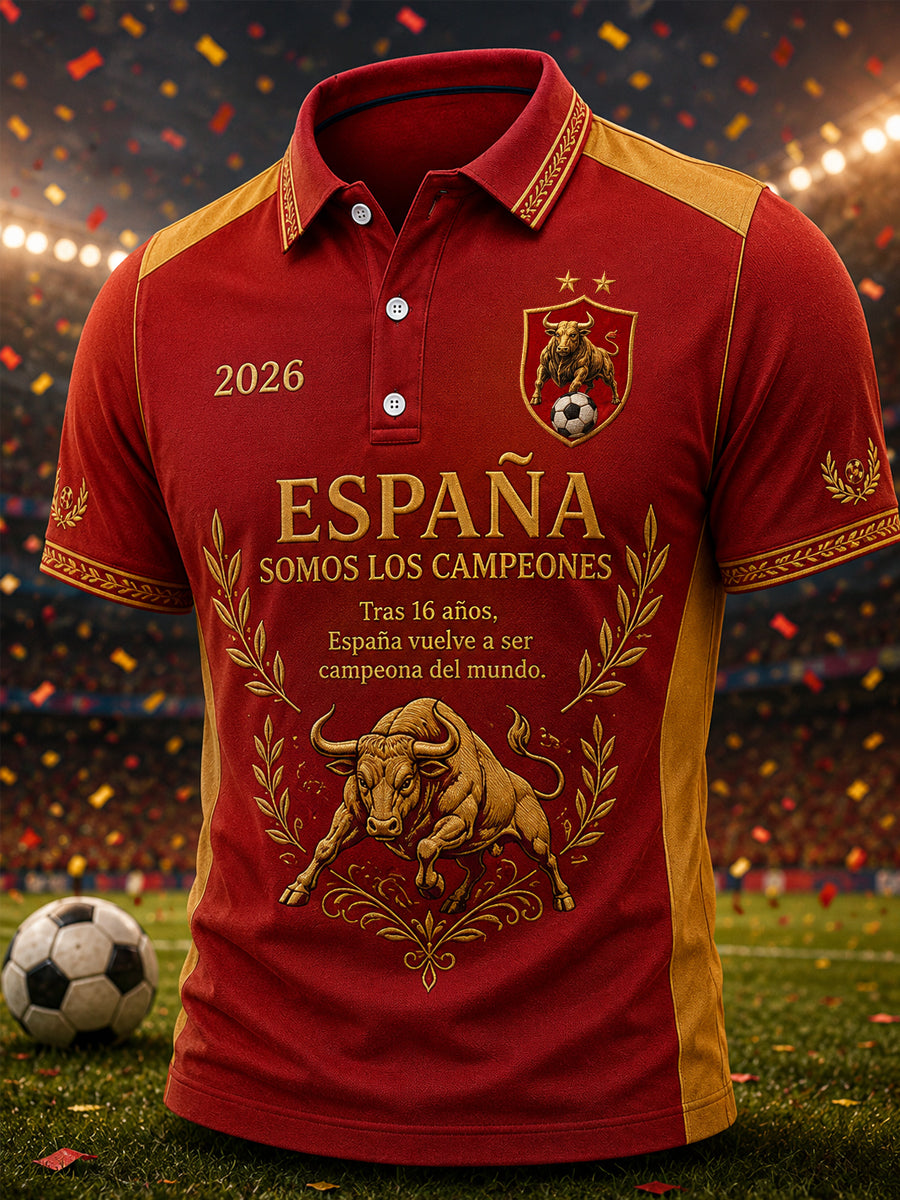 Polo casual para hombres con estampado “We Are The Champions 2026”, regalo para aficionados al fútbol en celebración del título de España