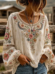 Women's Western Style Cotton Linen Top