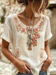 Women's Vintage Floral Art Print Casual Top