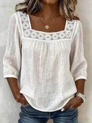 Women's Boho Hollow Lace Patchwork Comfy Mid Sleeve Tunic