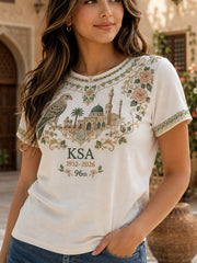 Women's Saudi Arabia Day Themed Casual T-Shirt With Artistic Print