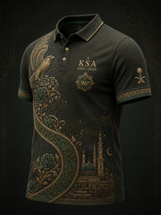 Men's Saudi Arabian National Day Themed Casual Polo Shirt With Artistic Print