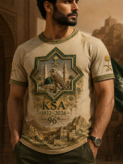 Men's Saudi Arabia National Day Themed Casual T-Shirt With Artistic Print