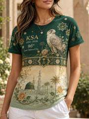 Women's Saudi Arabia Day Themed Casual T-Shirt With Artistic Print