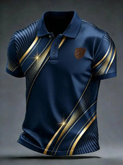 Retro Business-Style Casual Polo Shirt with Artistic Print