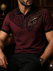 Retro Business-Style Casual Polo Shirt with Artistic Print