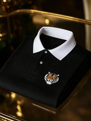 Retro Business-Style Casual Polo Shirt with Artistic Print