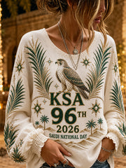 Retro Saudi National Day Graphic Print Casual Top