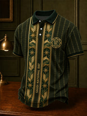 Retro-Style Saudi National Day Graphic Print Casual Polo Shirt