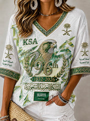 Women's Saudi Arabia's 96th National Day Mid-length Sleeves V-Neck T-Shirt