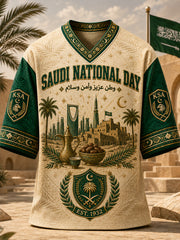 Men's Saudi National Day V-Neck Short Sleeve T-Shirt