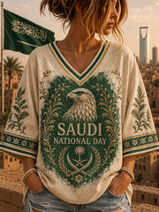 Women’s Saudi National Day V-Neck Half-Sleeve T-Shirt